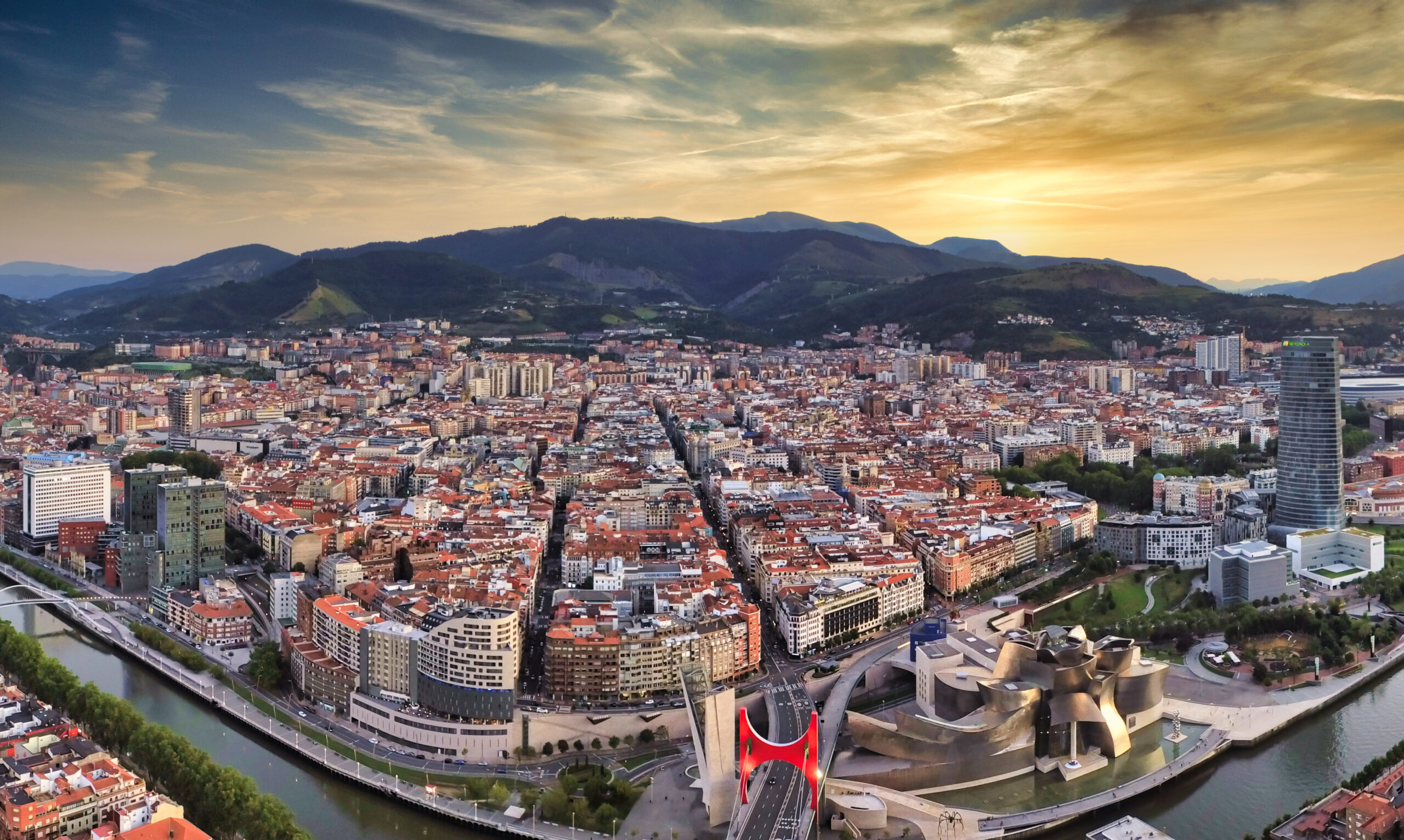 Aerial view of Bilbao, city of Basque country.Spain. Drone Photo
